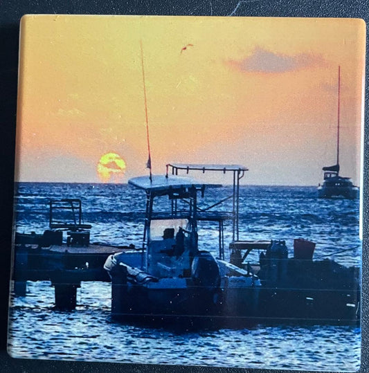 Boats in sunset Coasters