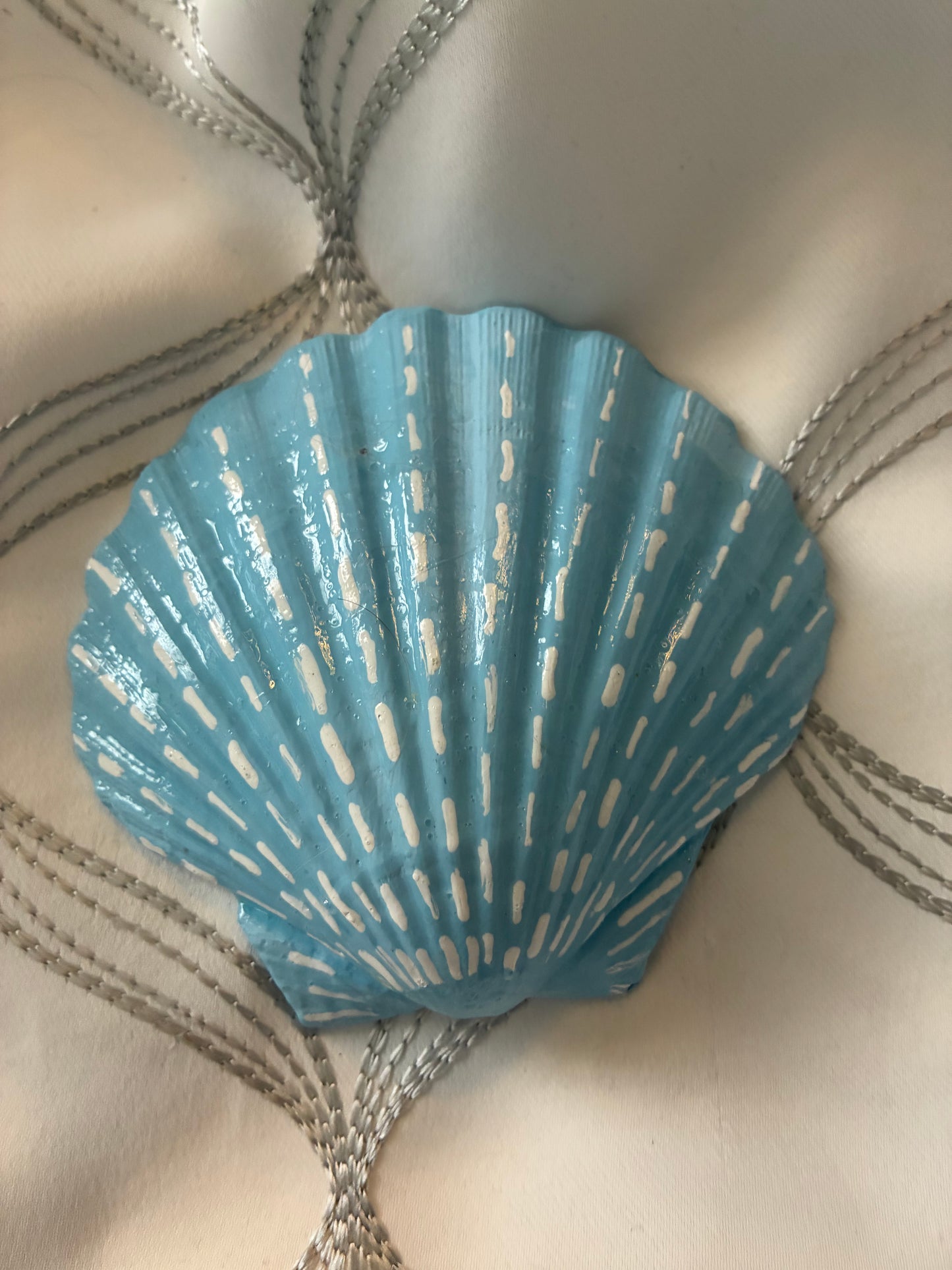 Large Scallop Shell Hand Painted Shades of Blue