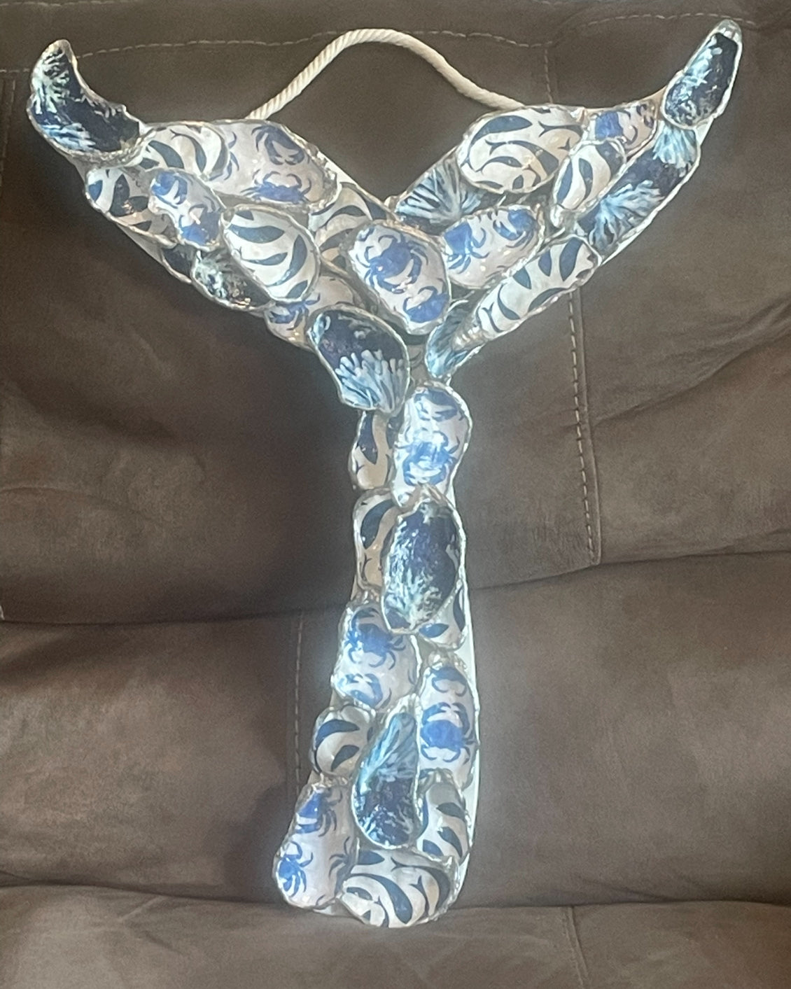 Multi Shades of Blue Oyster Shell LARGE WHALE'S TAIL Artwork