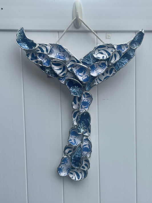 Multi Shades of Blue Oyster Shell LARGE WHALE'S TAIL Artwork