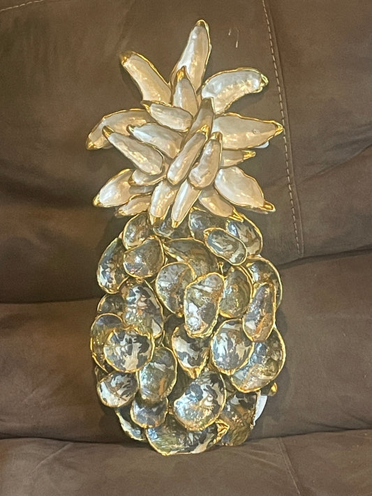 Chinoiserie Vintage Oriental Oyster Shell PINEAPPLE Artwork