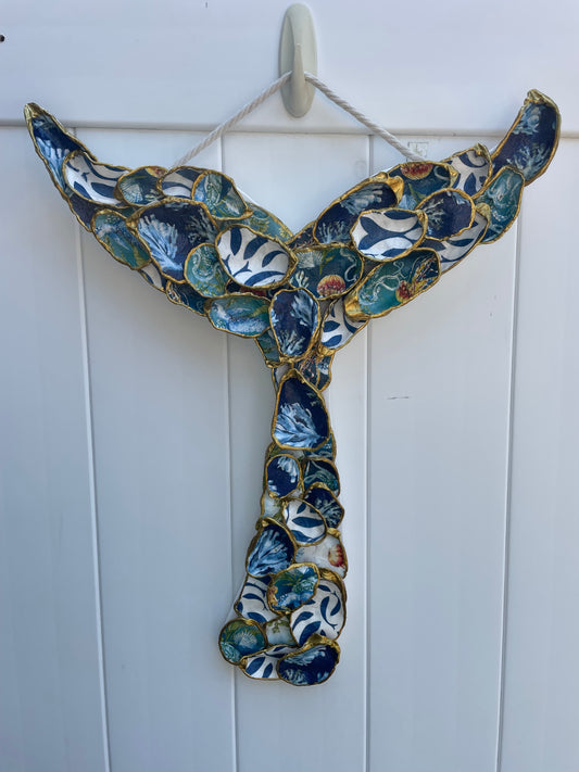 Deep Blue Sea Oyster Shell LARGE WHALE'S TAIL Artwork