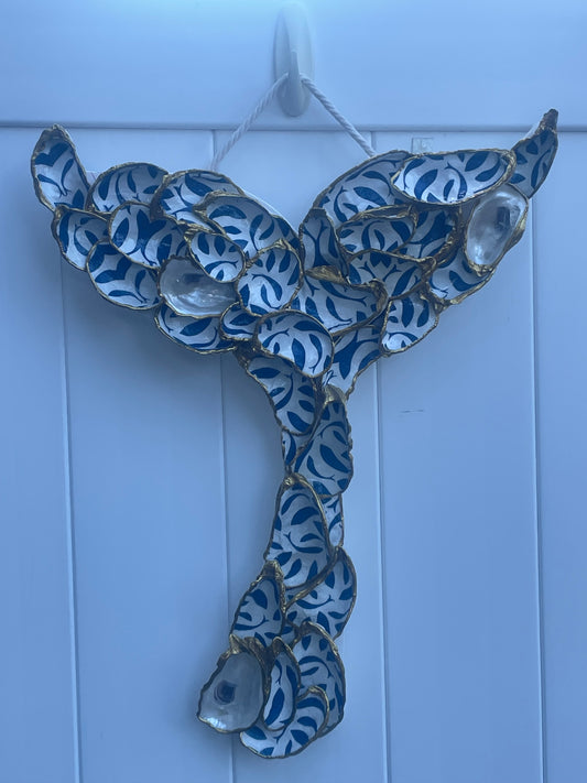 Whales on Whale Tail Oyster Shel l-  LARGE WHALE'S TAIL Artwork