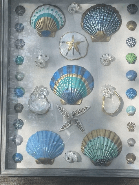 COASTAL BREEZE HAND PAINTED SHELLS SHADOW BOX 15 X 18"