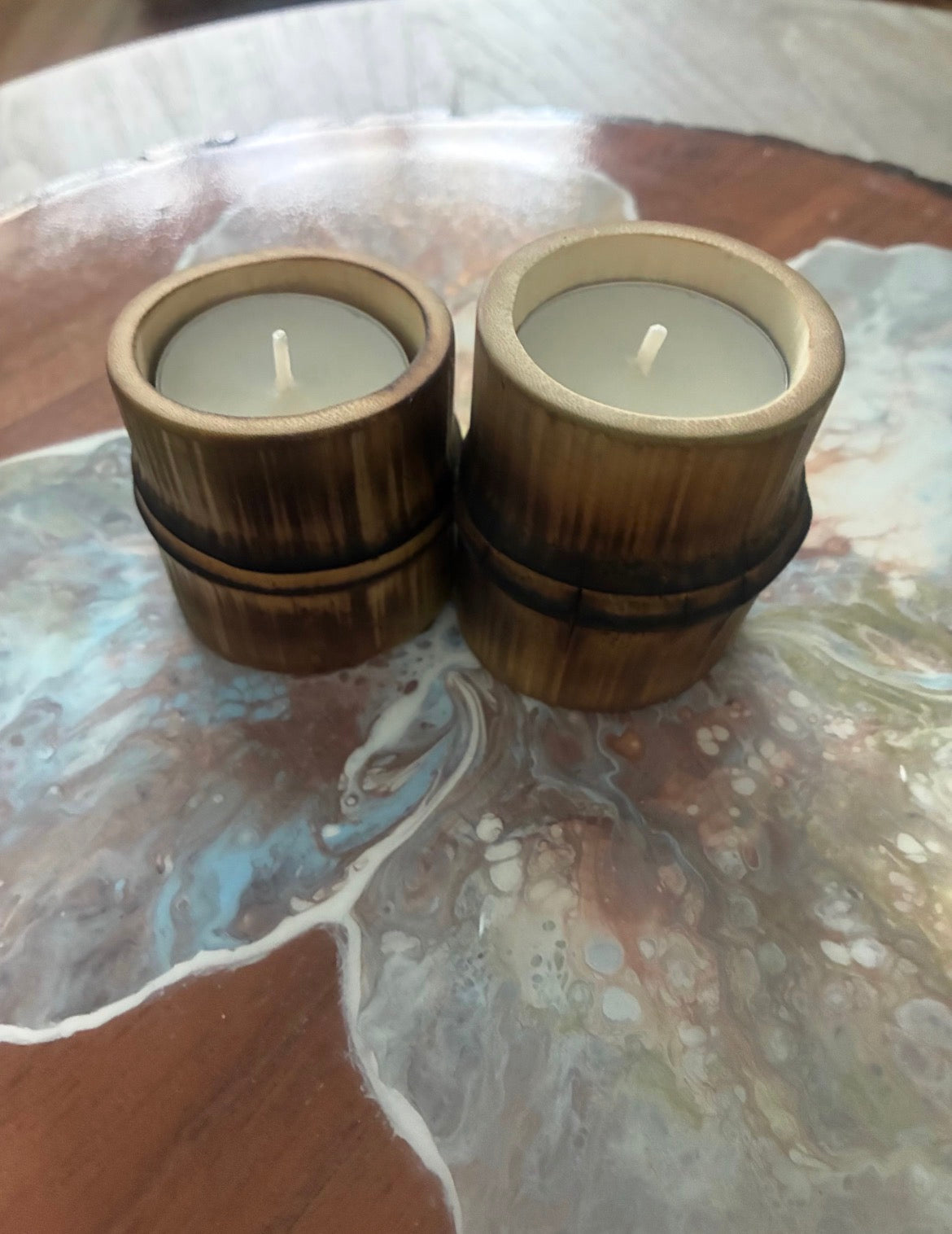 HAND-CARVED BAMBOO TEA LIGHT HOLDER