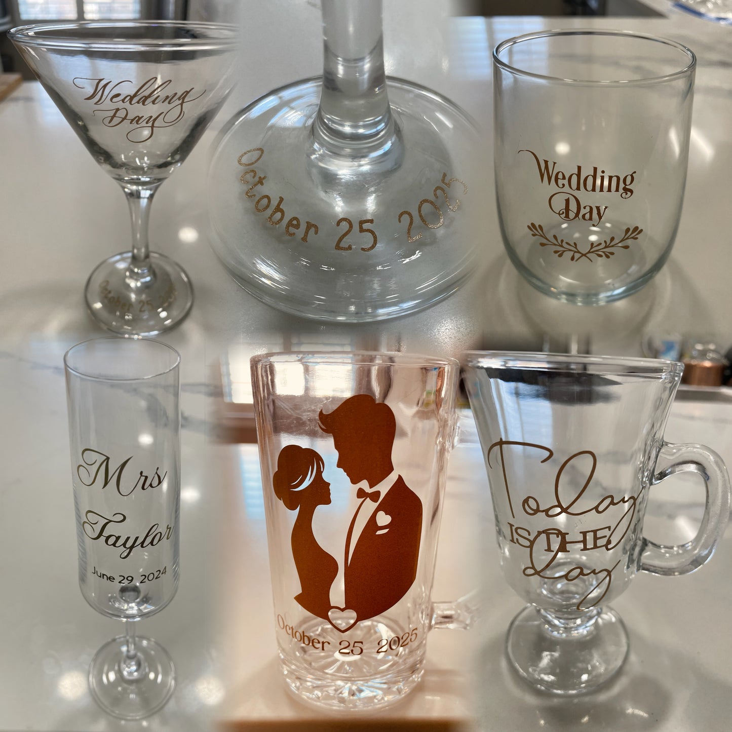Custom Designed Glassware - Wedding Martini Glass Favors