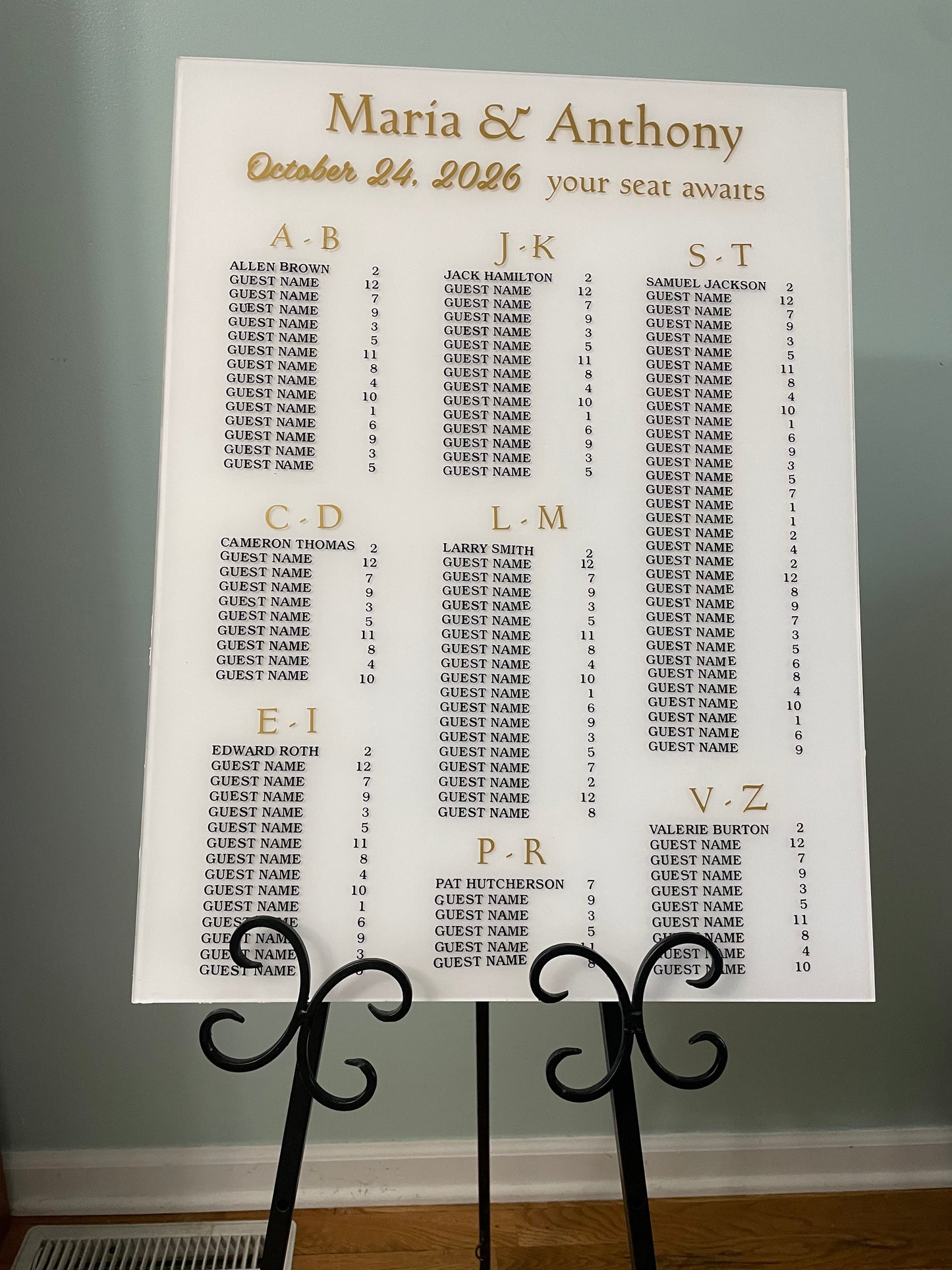 Custom Made Seating Chart