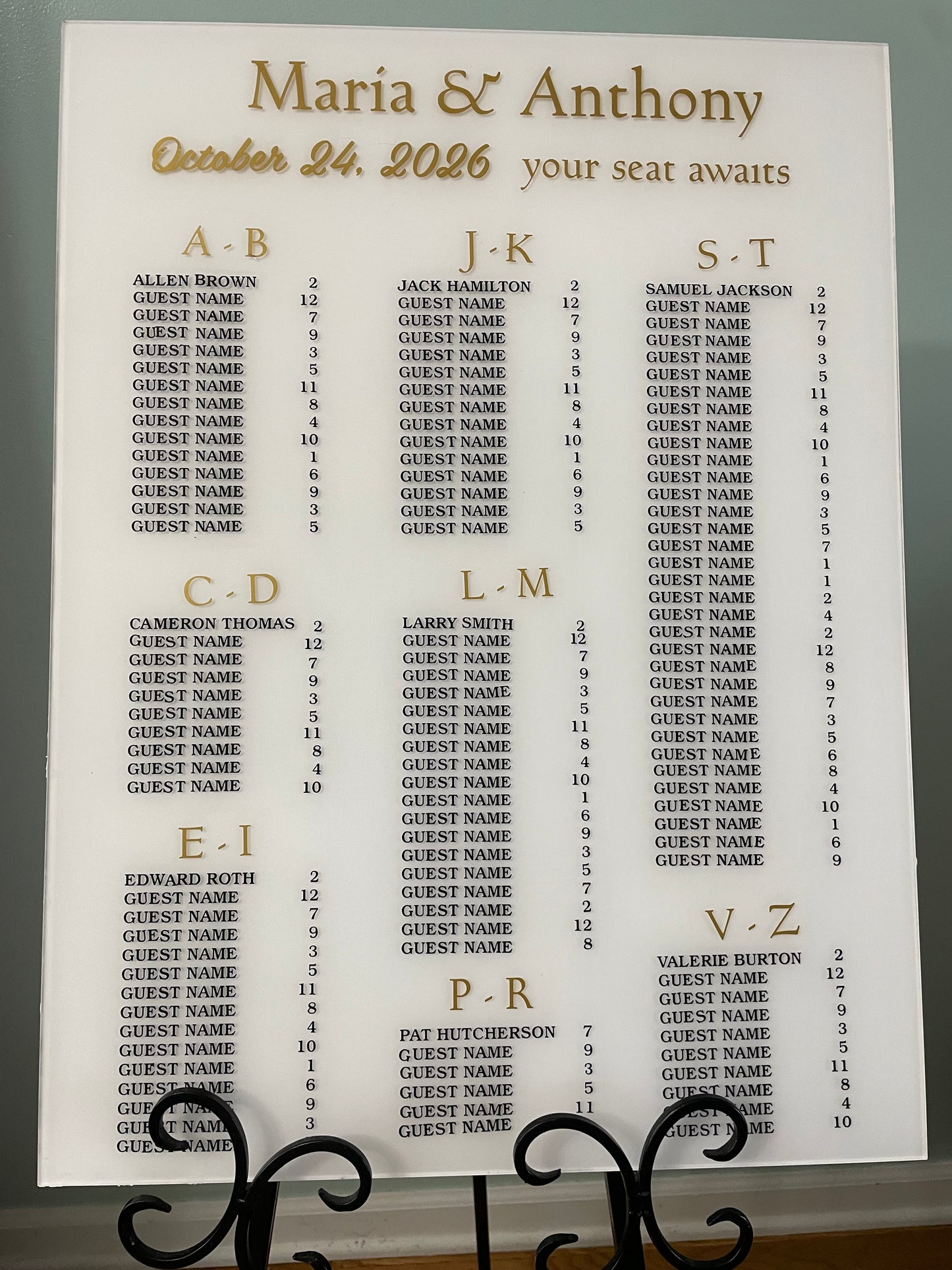 Custom Made Seating Chart