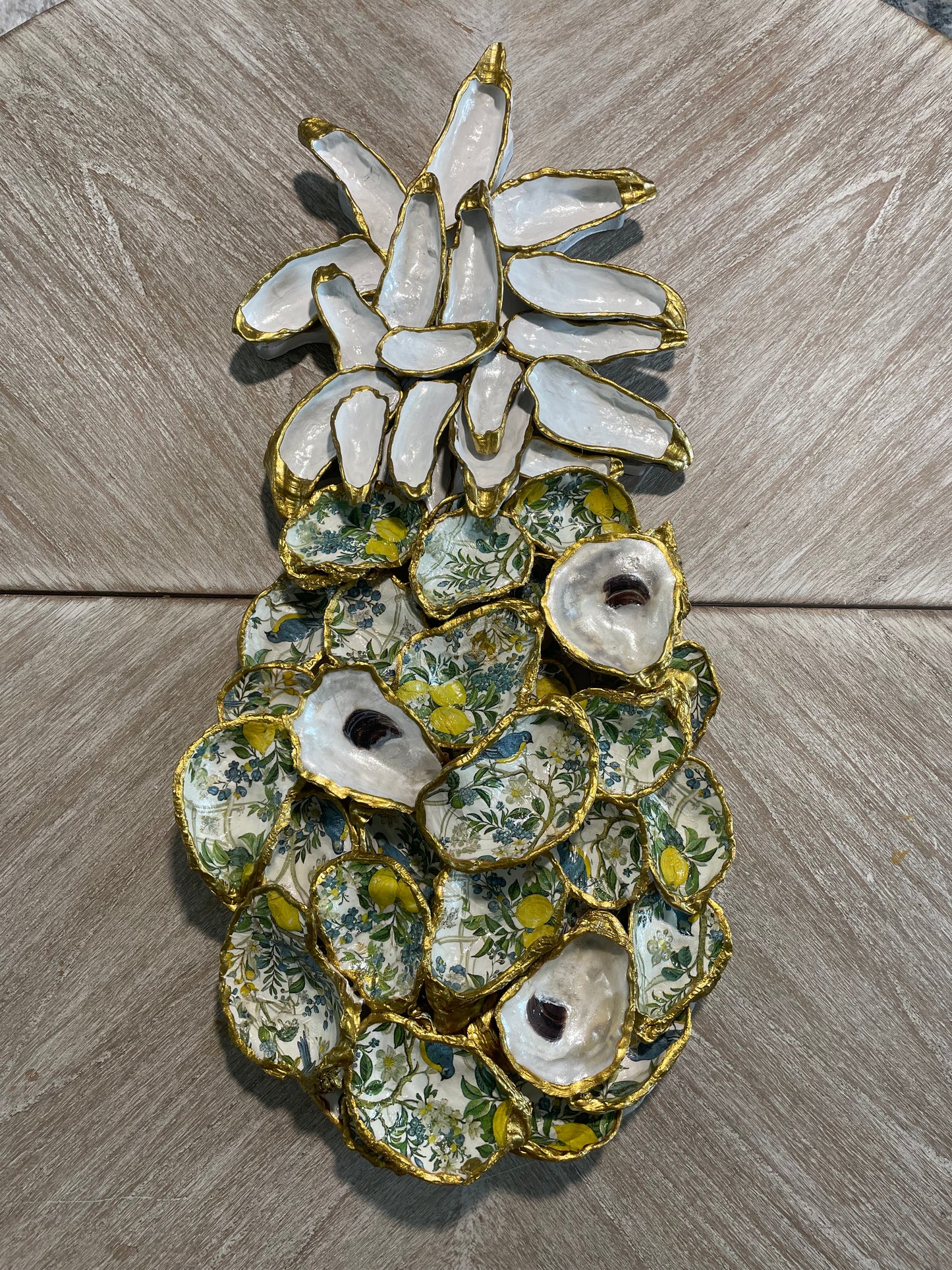 Bird on Lemon Tree Oyster Shell Pineapple Artwork