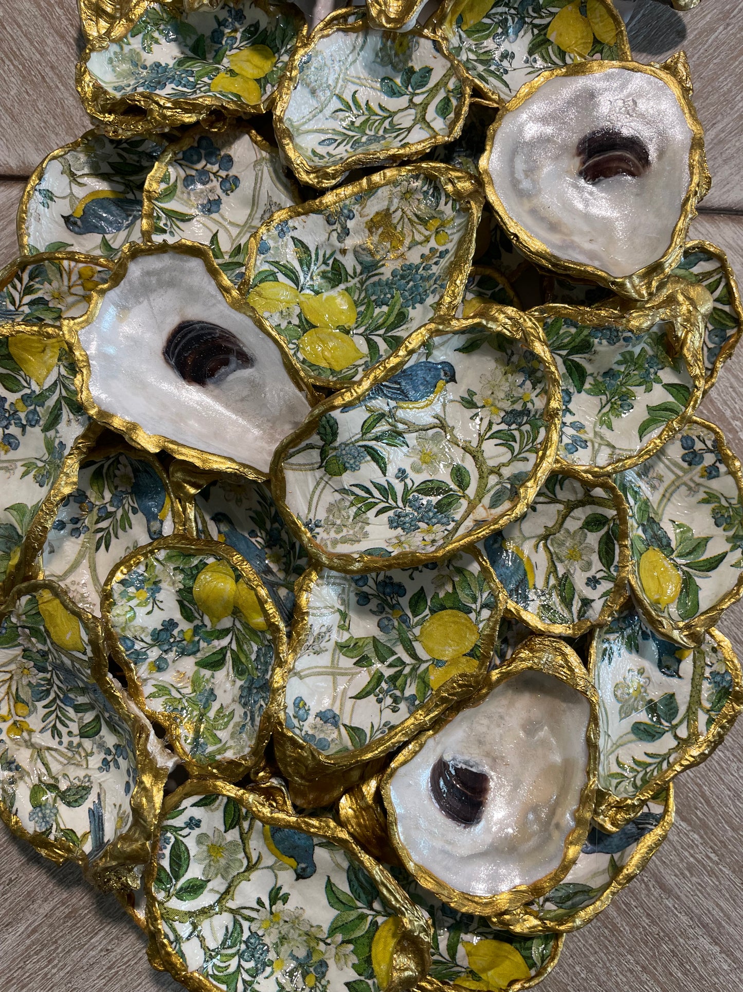 Bird on Lemon Tree Oyster Shell Pineapple Artwork