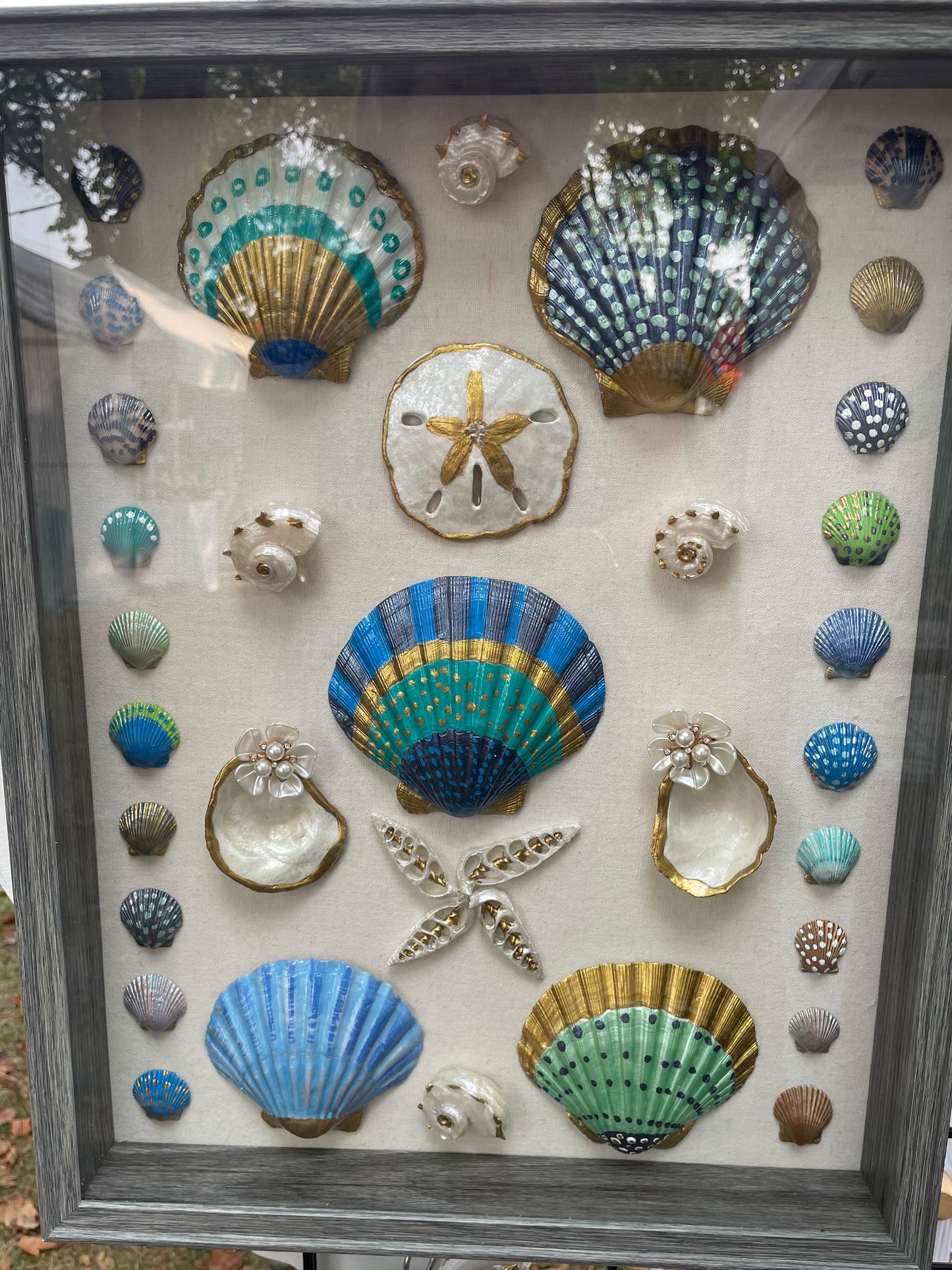 COASTAL BREEZE HAND PAINTED SHELLS SHADOW BOX