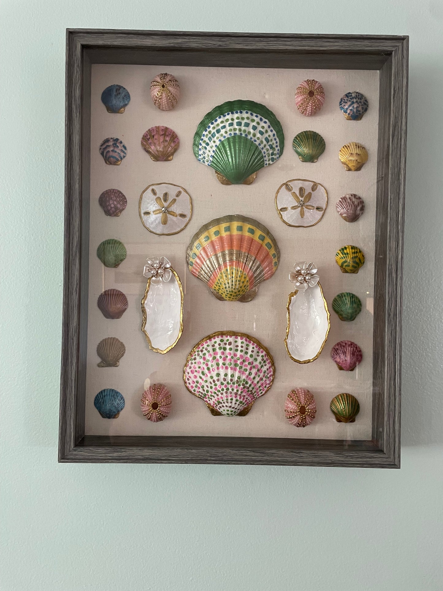 BELLA SEA VIBES HAND PAINTED SHELLS SHADOW BOX 15 X 18"