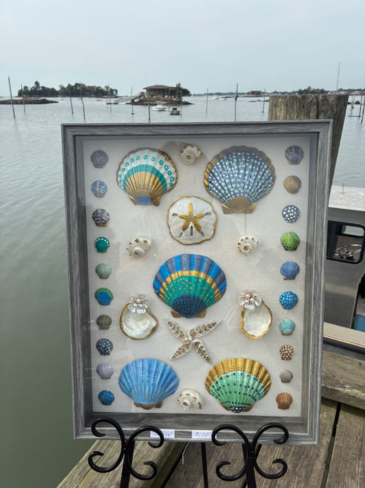 COASTAL BREEZE HAND PAINTED SHELLS SHADOW BOX 15 X 18"