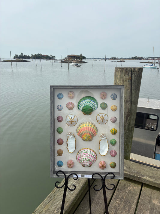 BELLA SEA VIBES HAND PAINTED SHELLS SHADOW BOX 15 X 18"