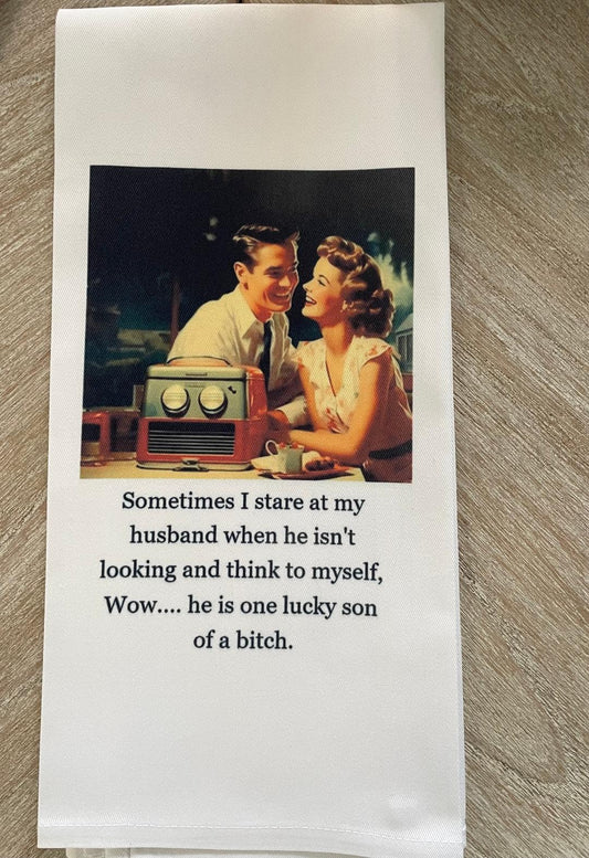 He's one Lucky SOB Tea Towel