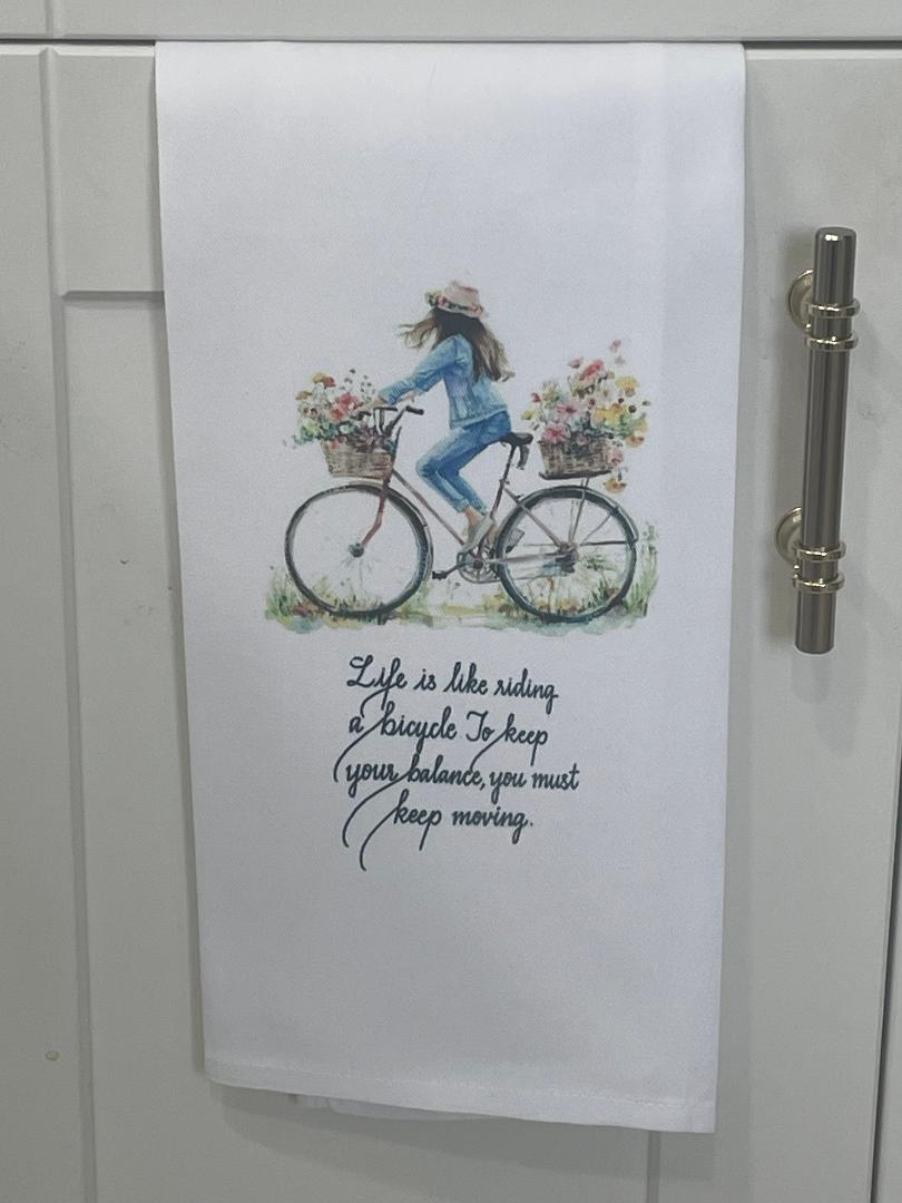 Girl on Bike Tea Towel