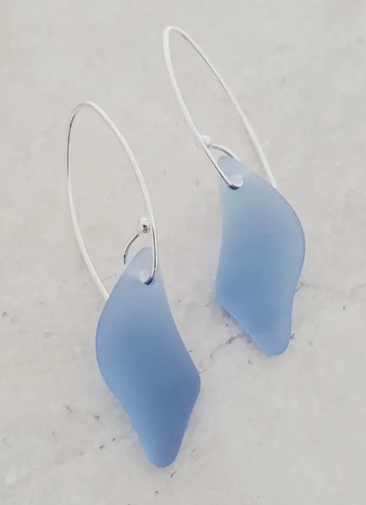 Eco Sea Glass Marquis Splash Earrings - Cornflower Blue