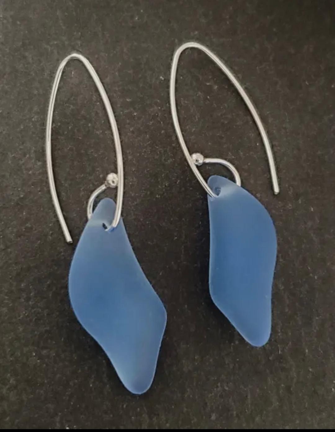Eco Sea Glass Marquis Splash Earrings - Cornflower Blue