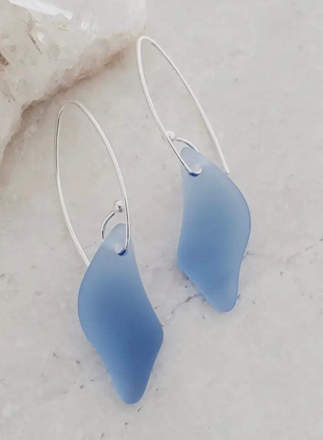 Eco Sea Glass Marquis Splash Earrings - Cornflower Blue