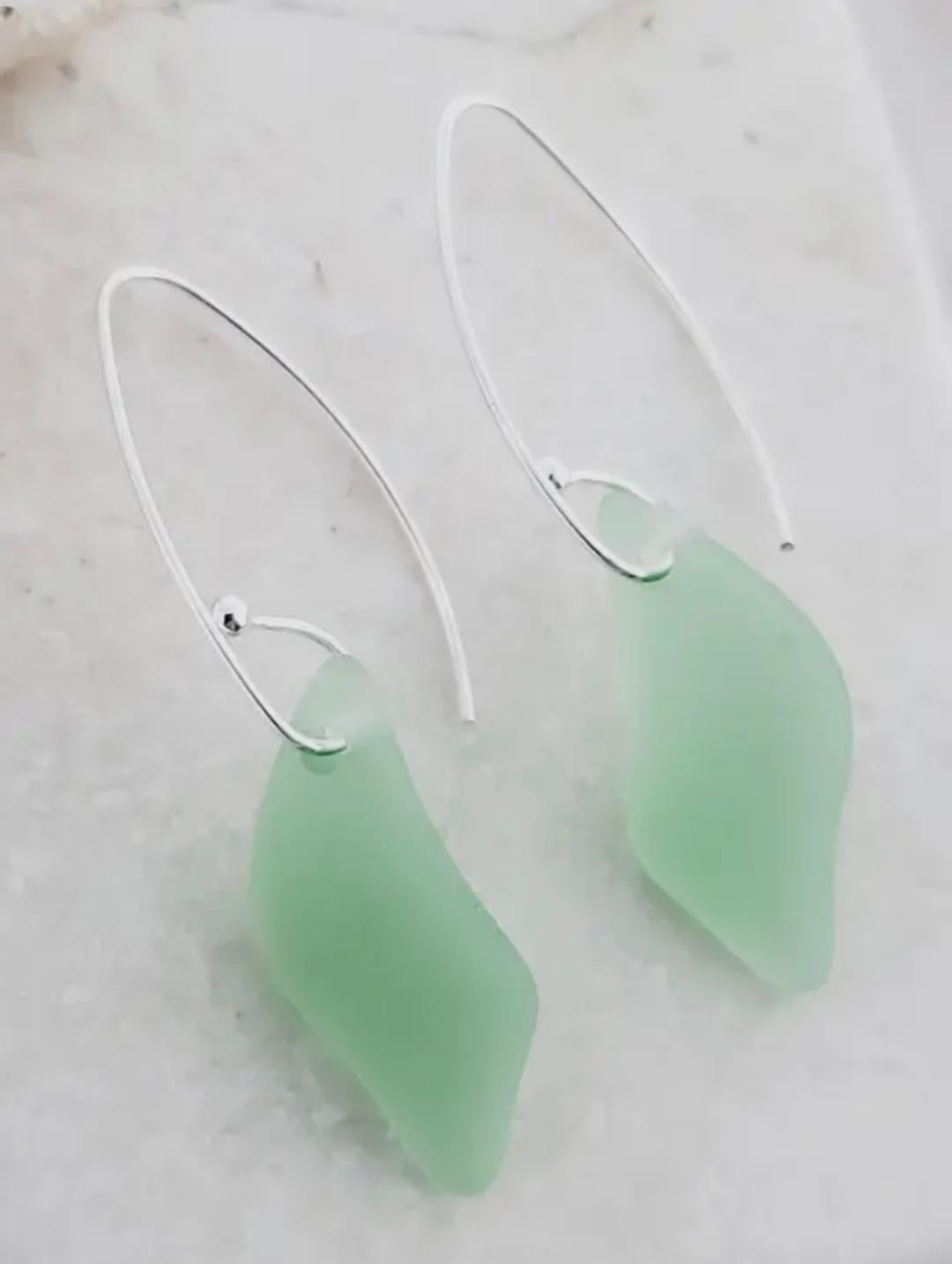 Eco Sea Glass Marquis Splash Earrings - Peridot Green