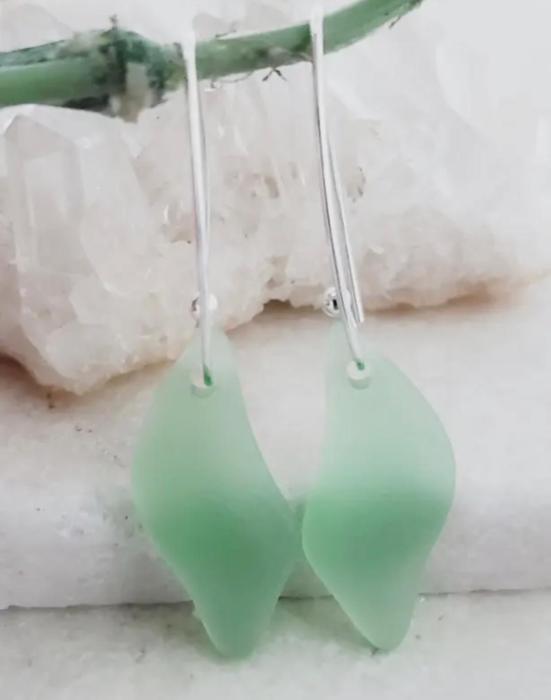 Eco Sea Glass Marquis Splash Earrings - Peridot Green