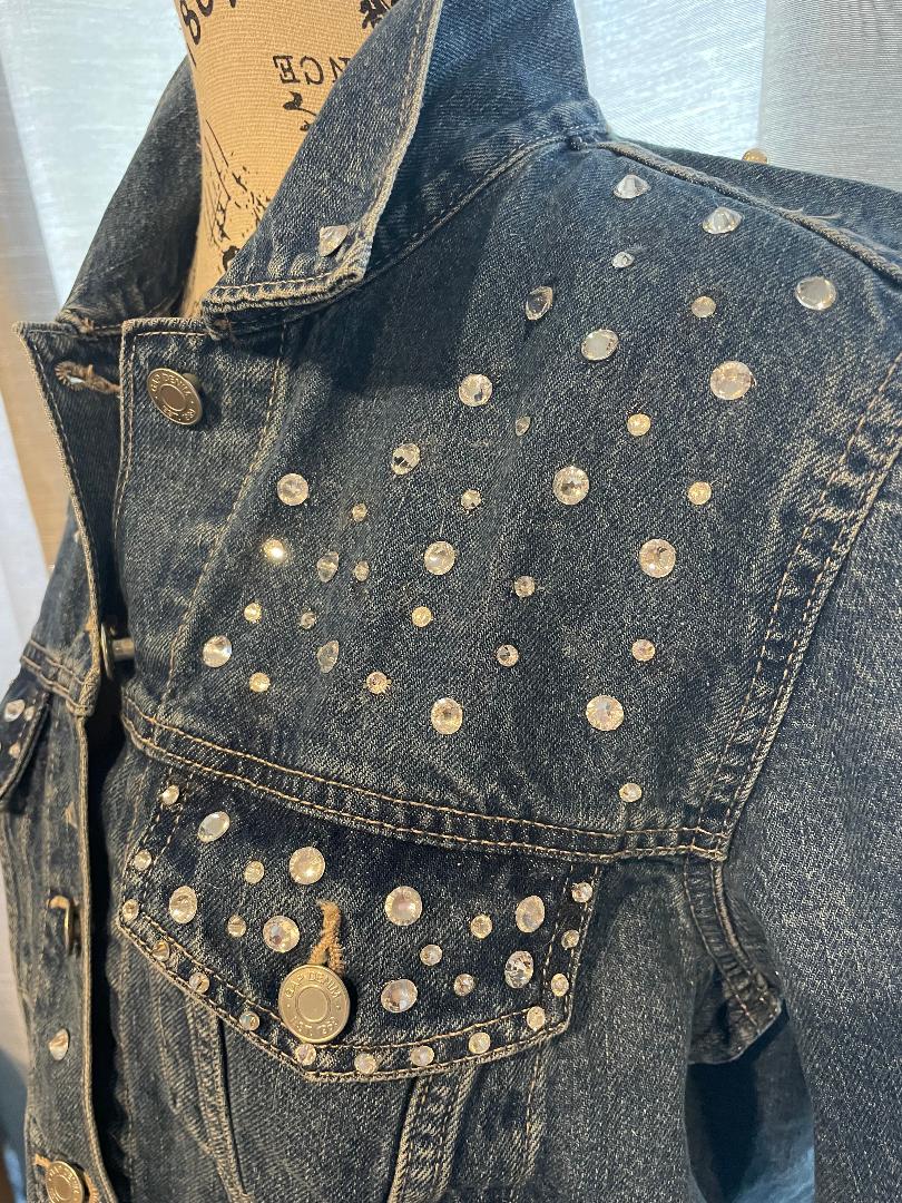 Denim Jacket Pearl and Rhinestone with lettering Bride or Wifey