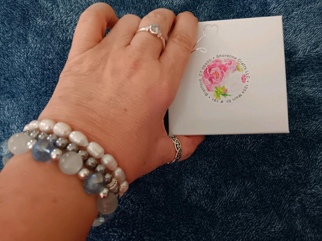 Blue crystal With White marble bracelet