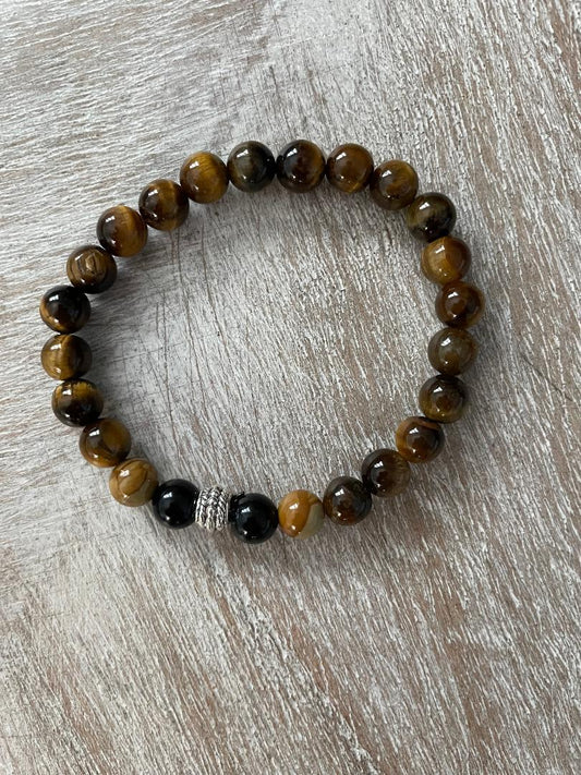 Unisex Tiger Eye Gemstone Bracelet with Black
