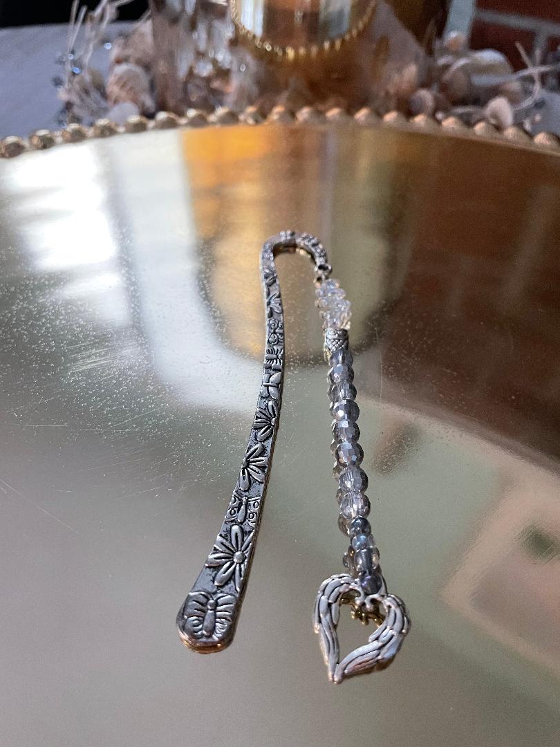 Silver Bookmark with Crystal and silver beads