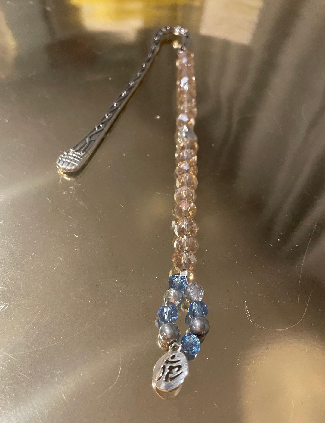 Silver Hook Pendant Bookmark with Gold Beads