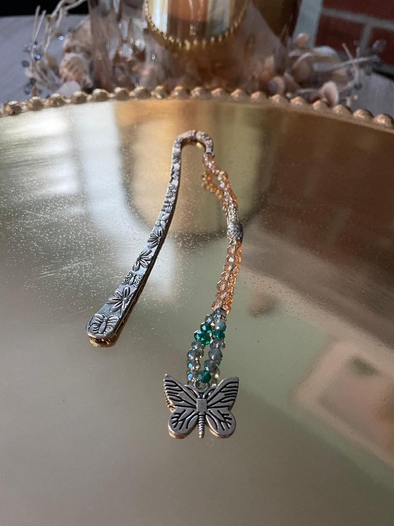 Silver Bookmark with Gold Beads and Butterfly charm