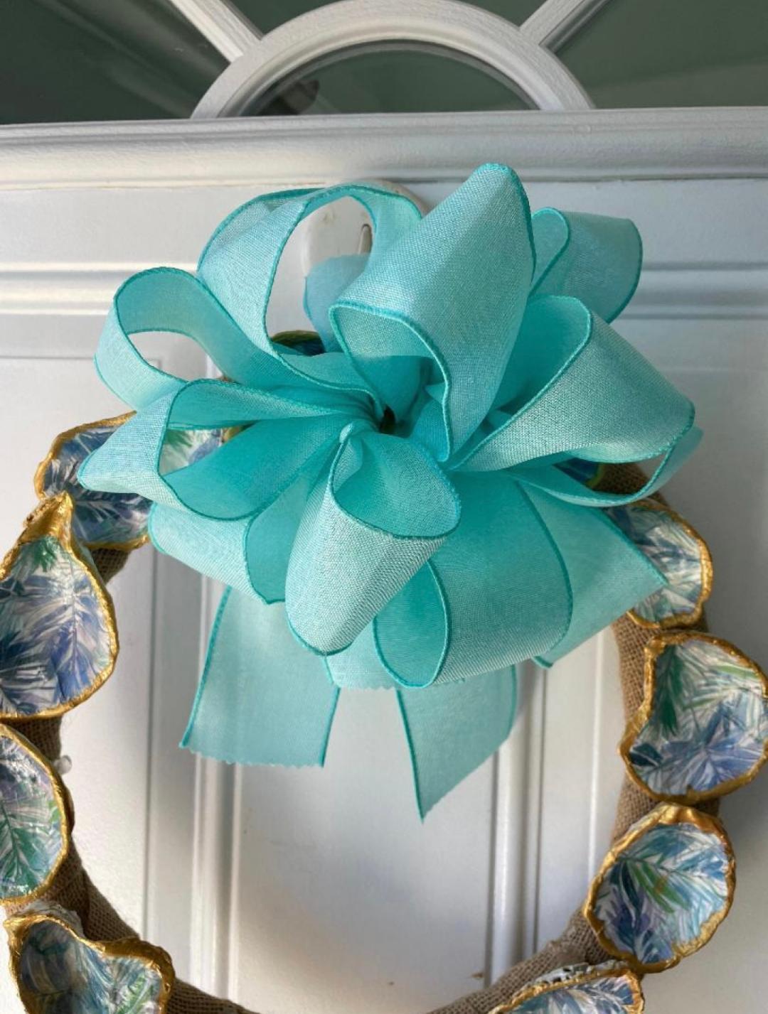 Blue & Green Palm Leaves Decoupage Shell Craft Wreath
