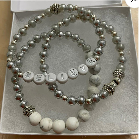 Set Of three Silver & White Howlite