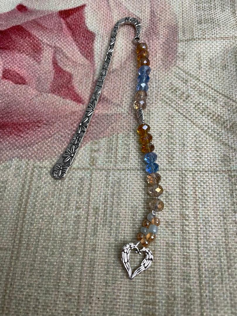 Silver Bookmark with Gold Blue Topaz beads