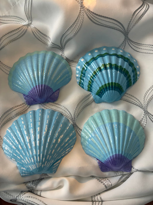 Large Scallop Shell Hand Painted Shades of Blue