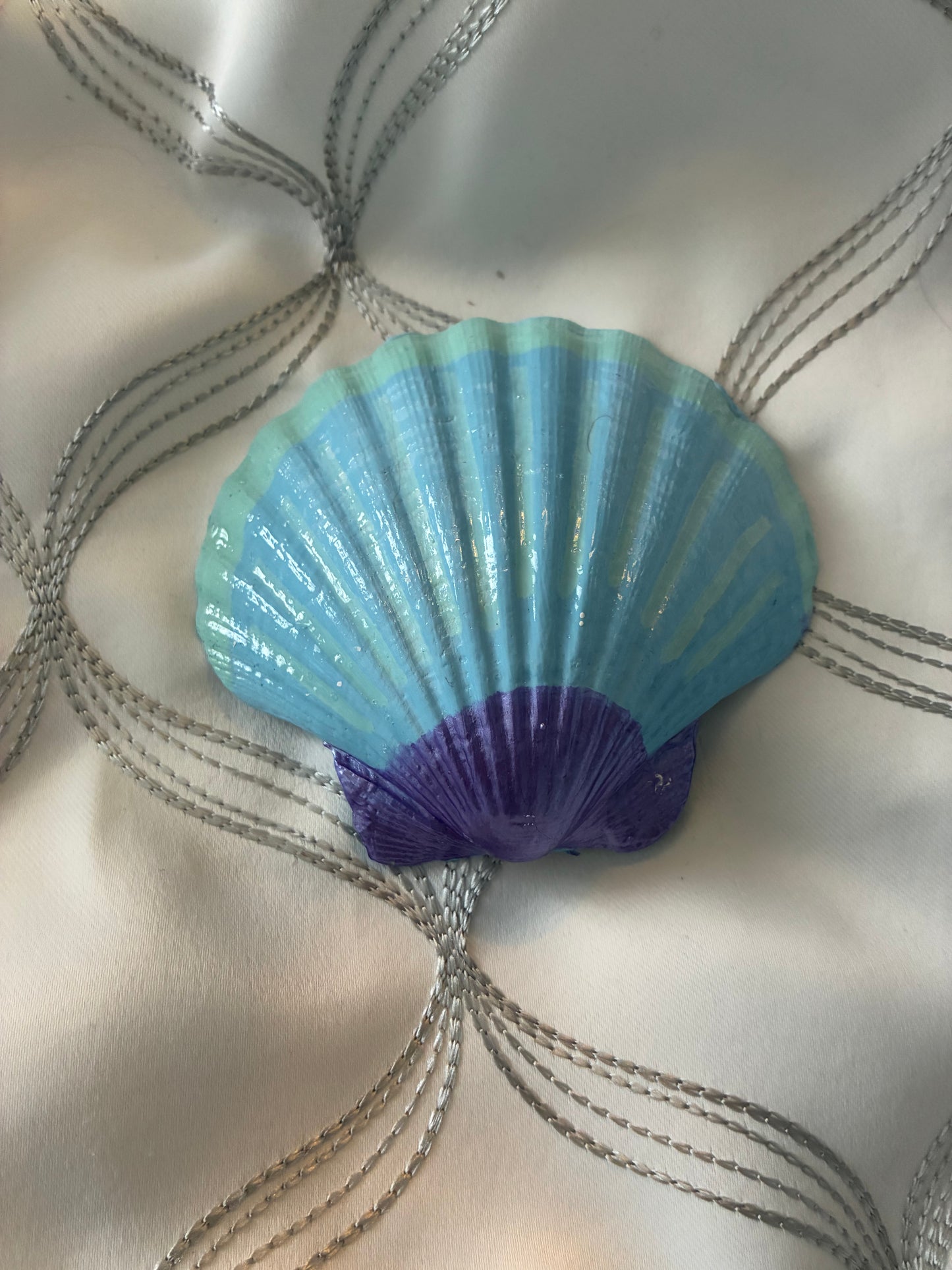 Large Scallop Shell Hand Painted Shades of Blue