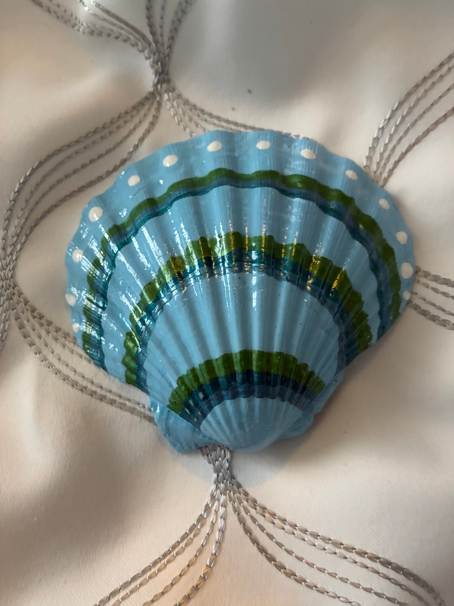Large Scallop Shell Hand Painted Shades of Blue