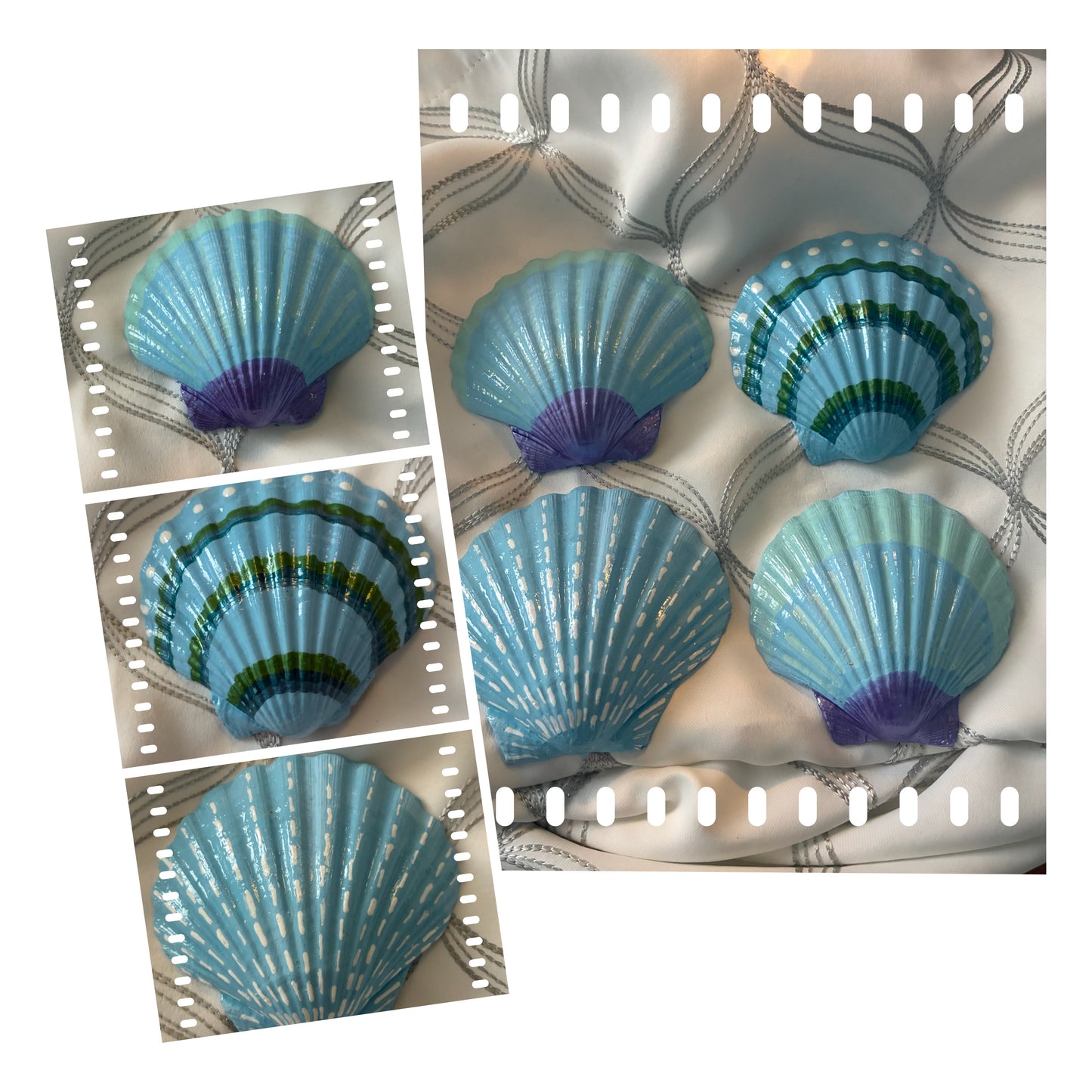 Large Scallop Shell Hand Painted Shades of Blue