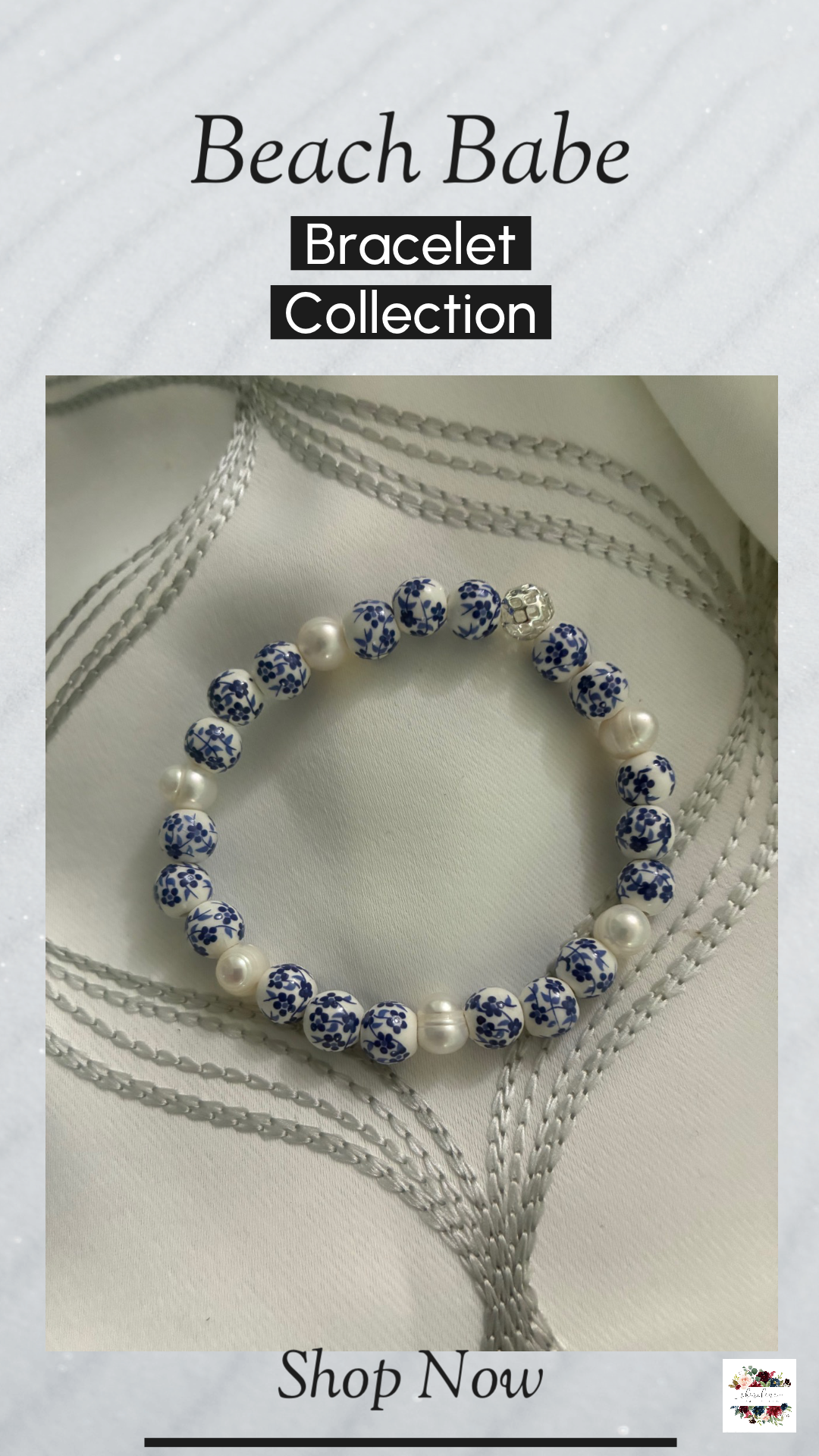Chinese Porcelain Beads & Freshwater Pearl Bracelet