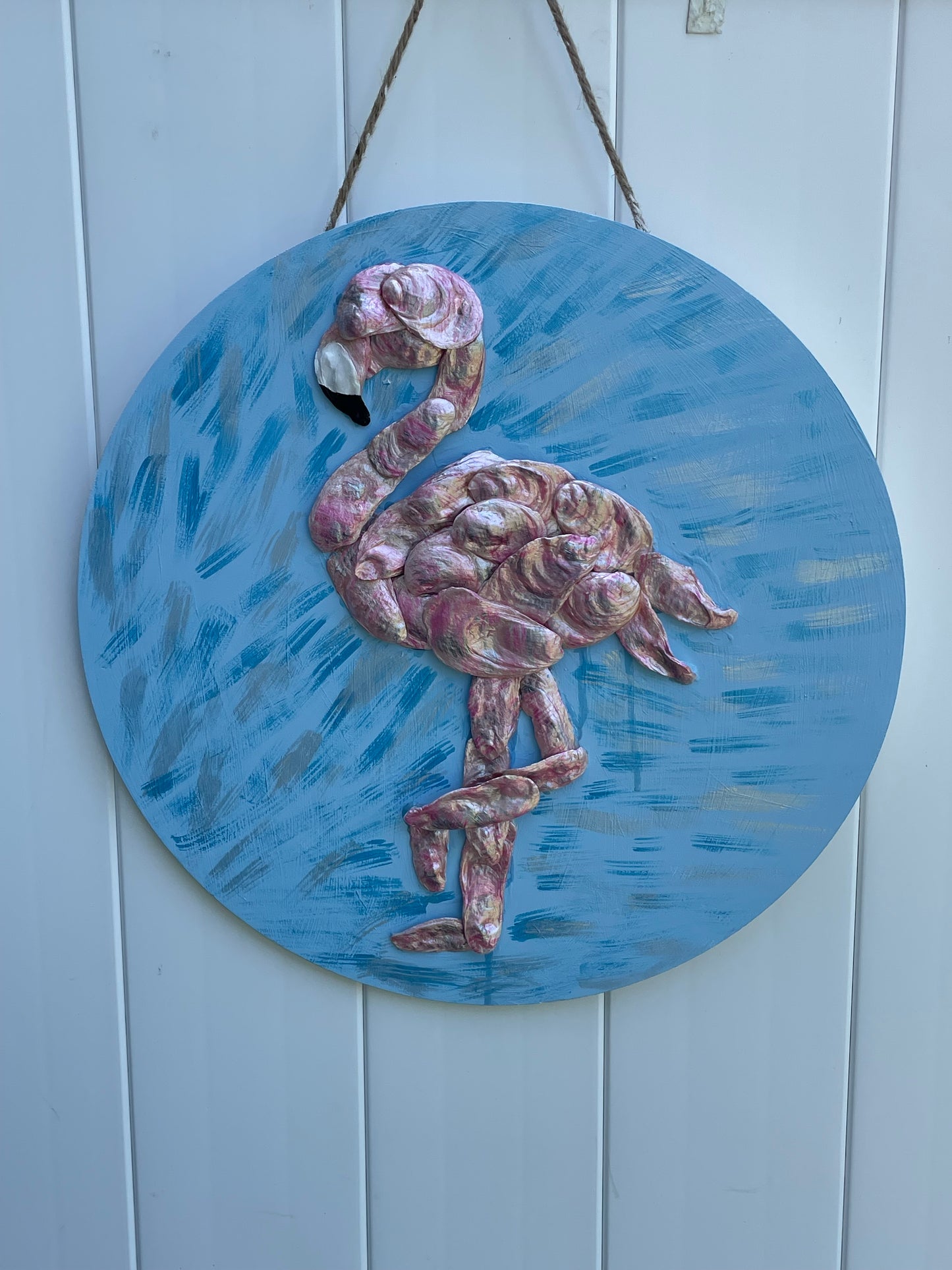 Pink Flamingo Oyster Shell Artwork