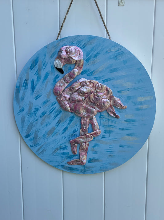 Pink Flamingo Oyster Shell Artwork