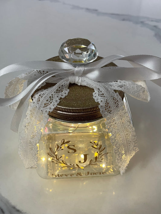 Decorative Custom Glass Jar Party Favor Gold & White