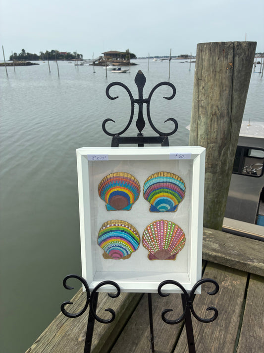 COLORS OF THE RAINBOW HAND PAINTED SHELLS SHADOW BOX 8 X 10"