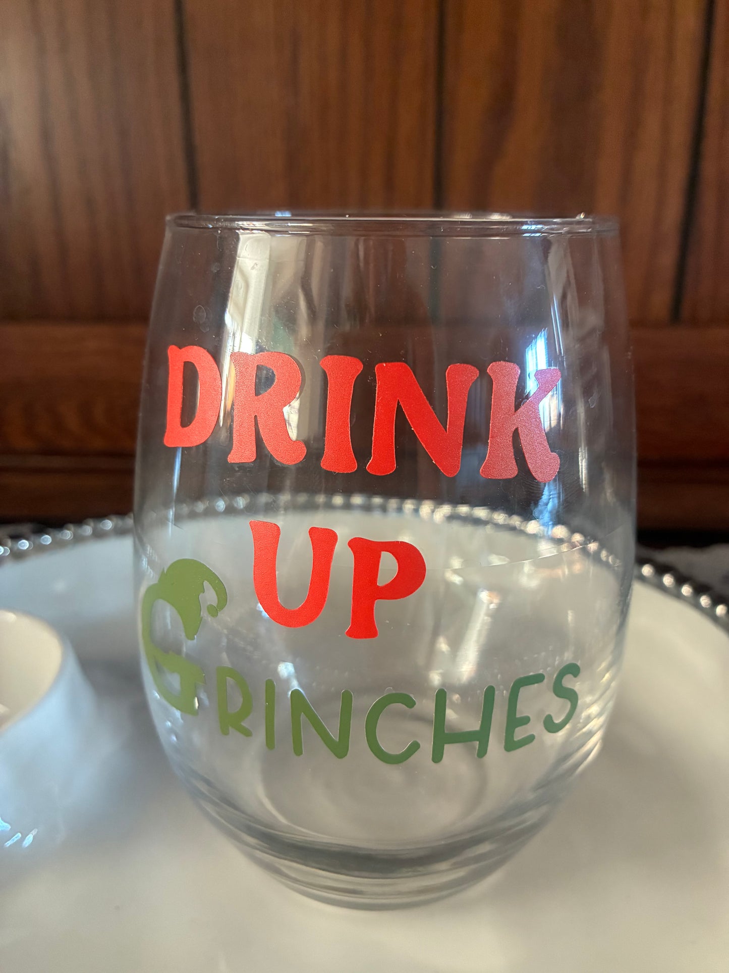 Custom made Drink Up Grinches Wine Glass