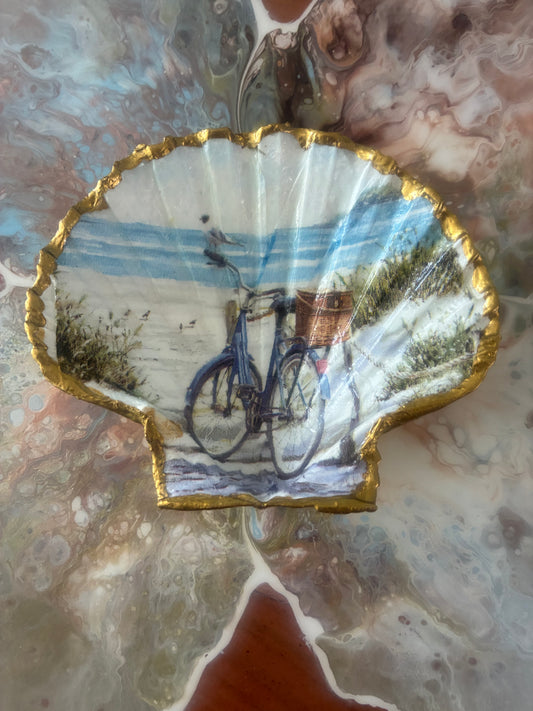 Bike Parked on the Beach Large Scallop Shell