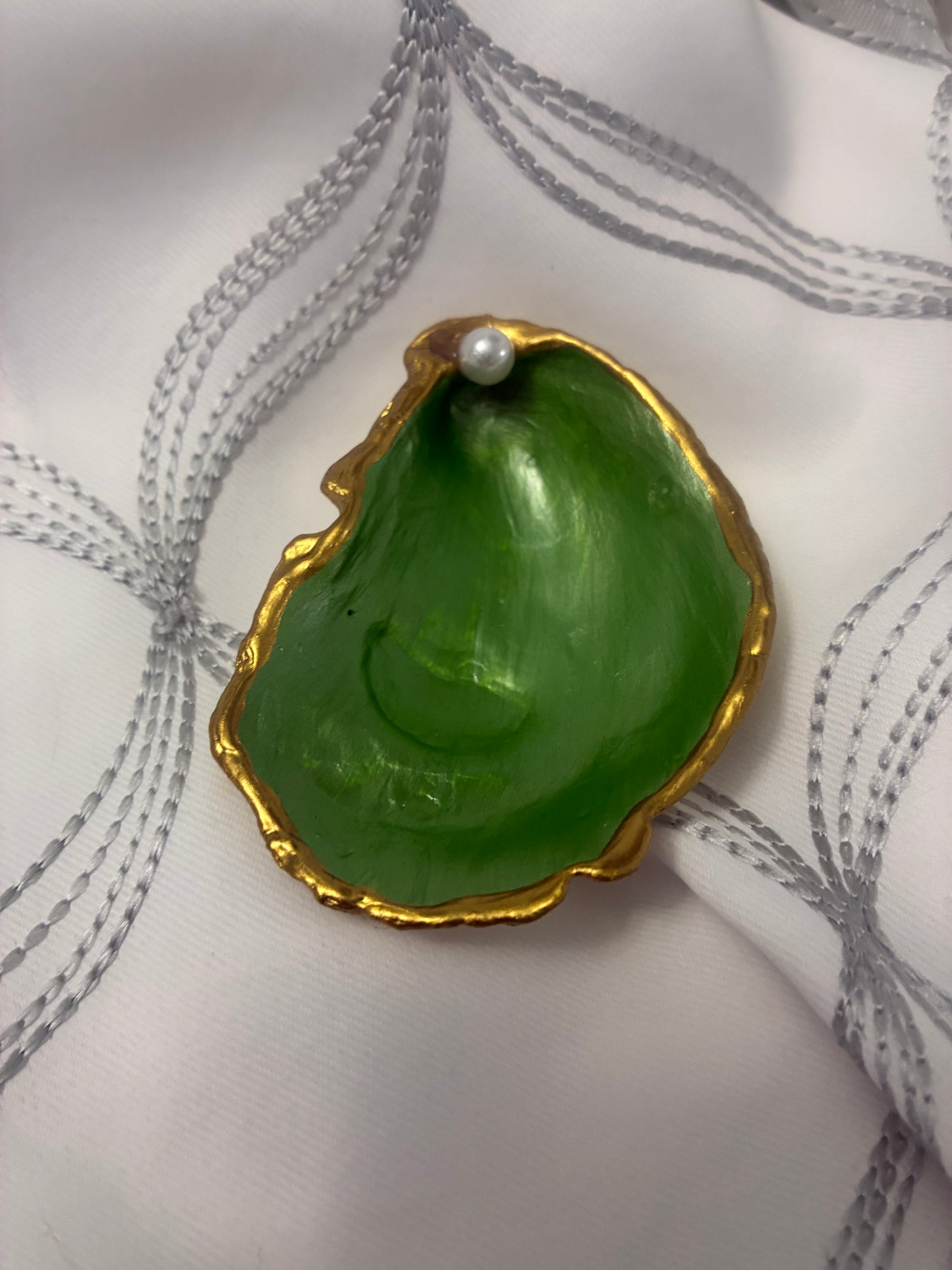 Metallic Oyster Shell Trinket Dish with Peral