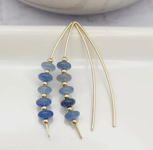 Blue Aventurine and Gold Threader Earrings