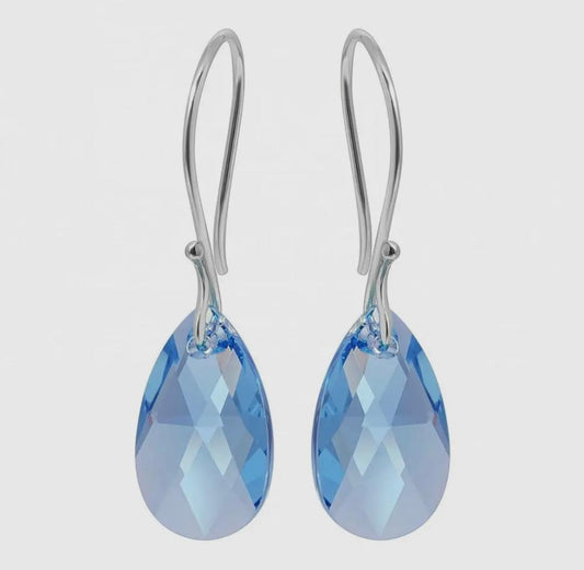 Crystal Briolette Earrings - Aqua Blue