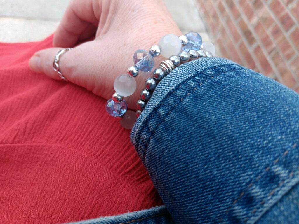 Blue crystal With Silver Beads Bracelet