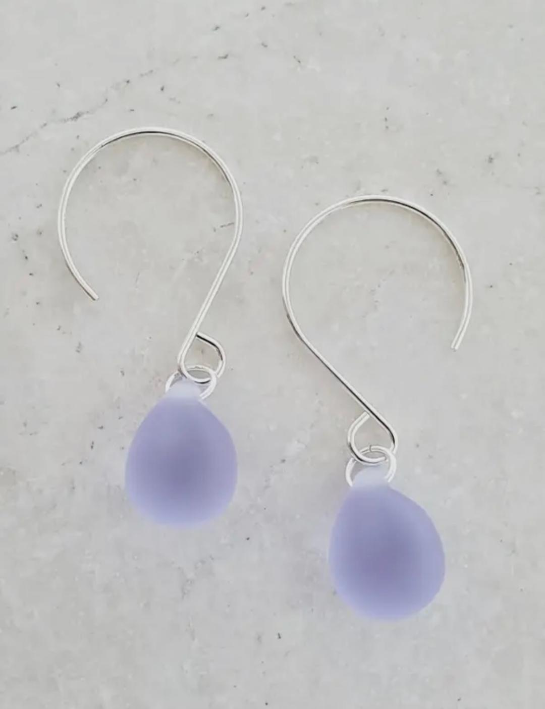 Silver Eco Sea Glass Droplets Earrings - Periwinkle